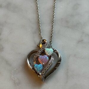 Elegant Silver Heart Necklace with Opal Accents